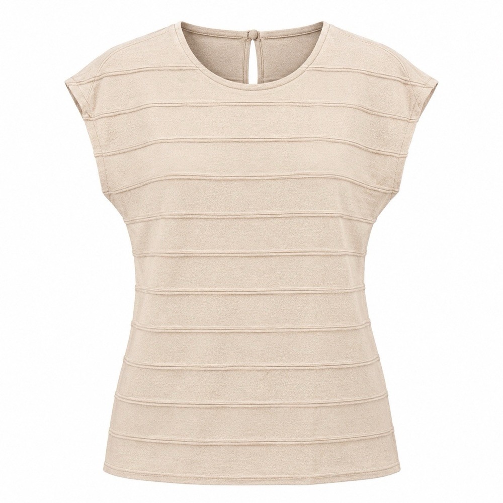 Womens Small Tan Cotton Short Sleeve Textured Ribbed Blouse